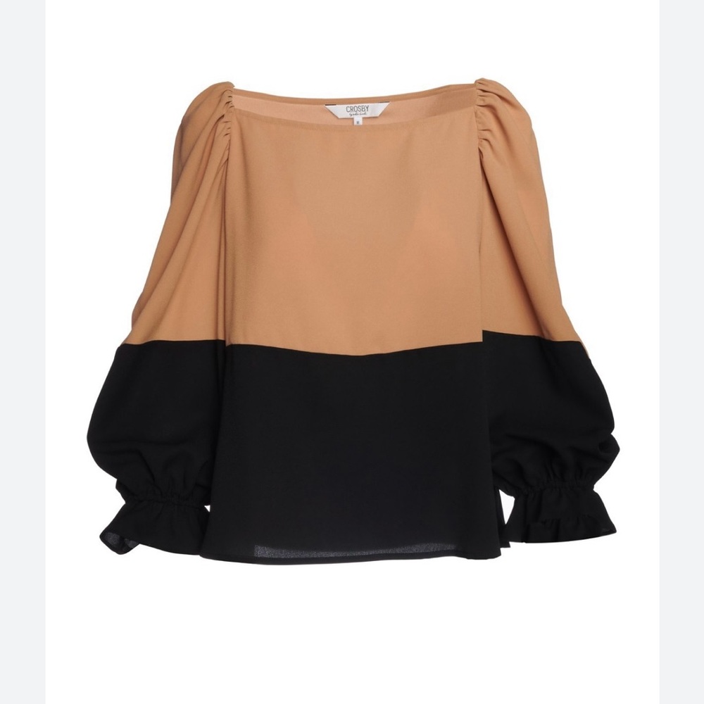 CROSBY by Mollie Burch Two-Tone Puff Sleeve Blouse in Camel and Black